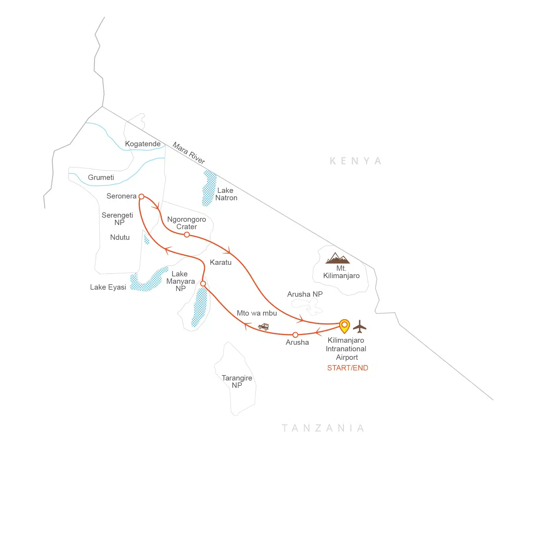 Northern Tanzania Safari Circuit Map - Tanzania Safari Experience