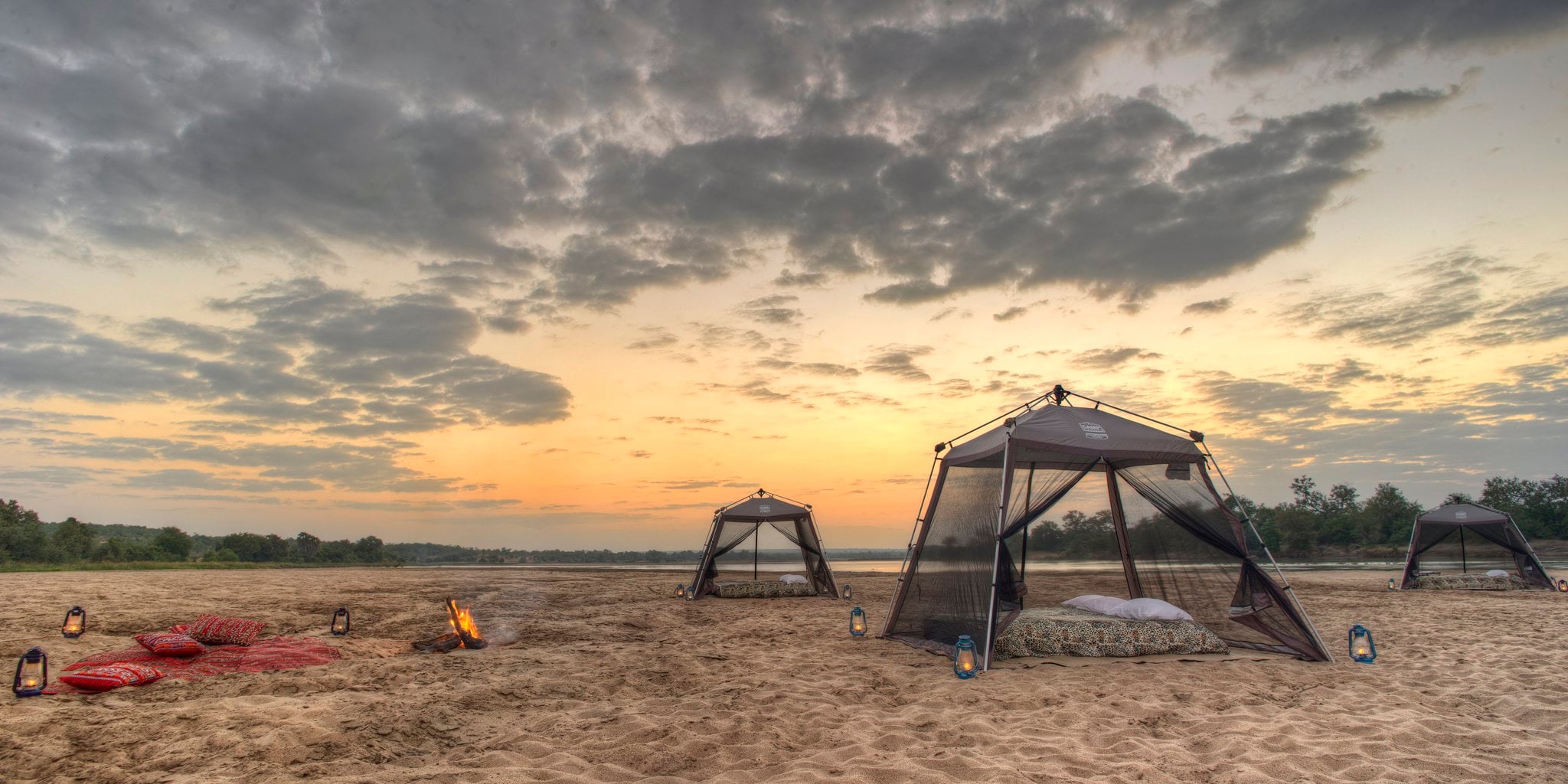 A remote fly-camping setup for an overnight walking safari in Ruaha National Park.