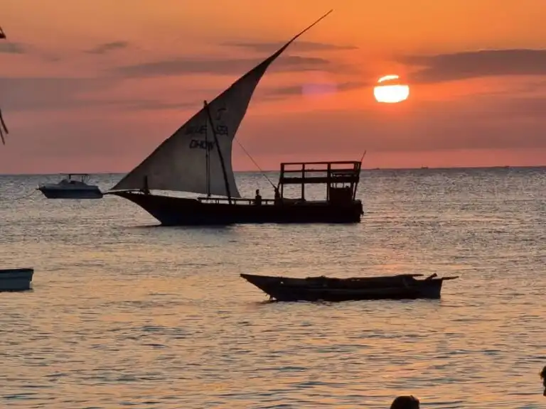 Traditional Zanzibar dhow sailing on the Indian Ocean