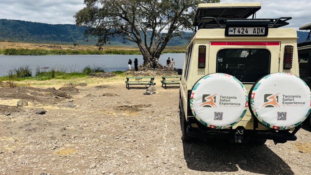 Tanzania Safari Experience safari jeep at the Hippo Pool picnic site in Ngorongoro Crater.