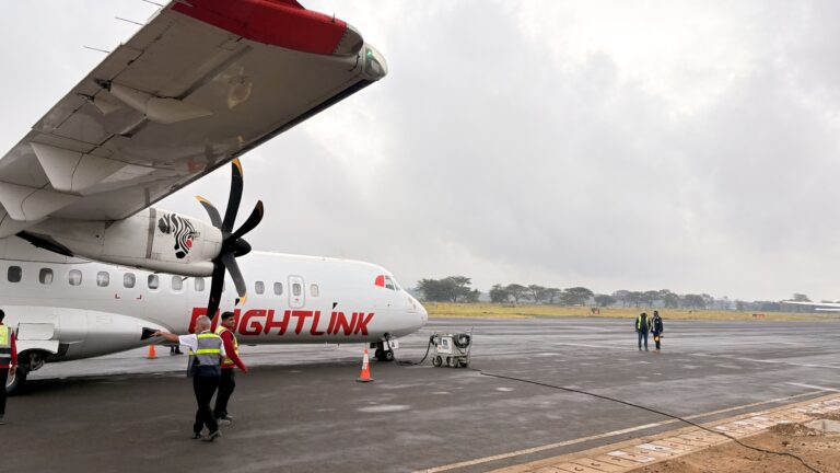 Flightlink aircraft after landing at Arusha Airport, Tanzania